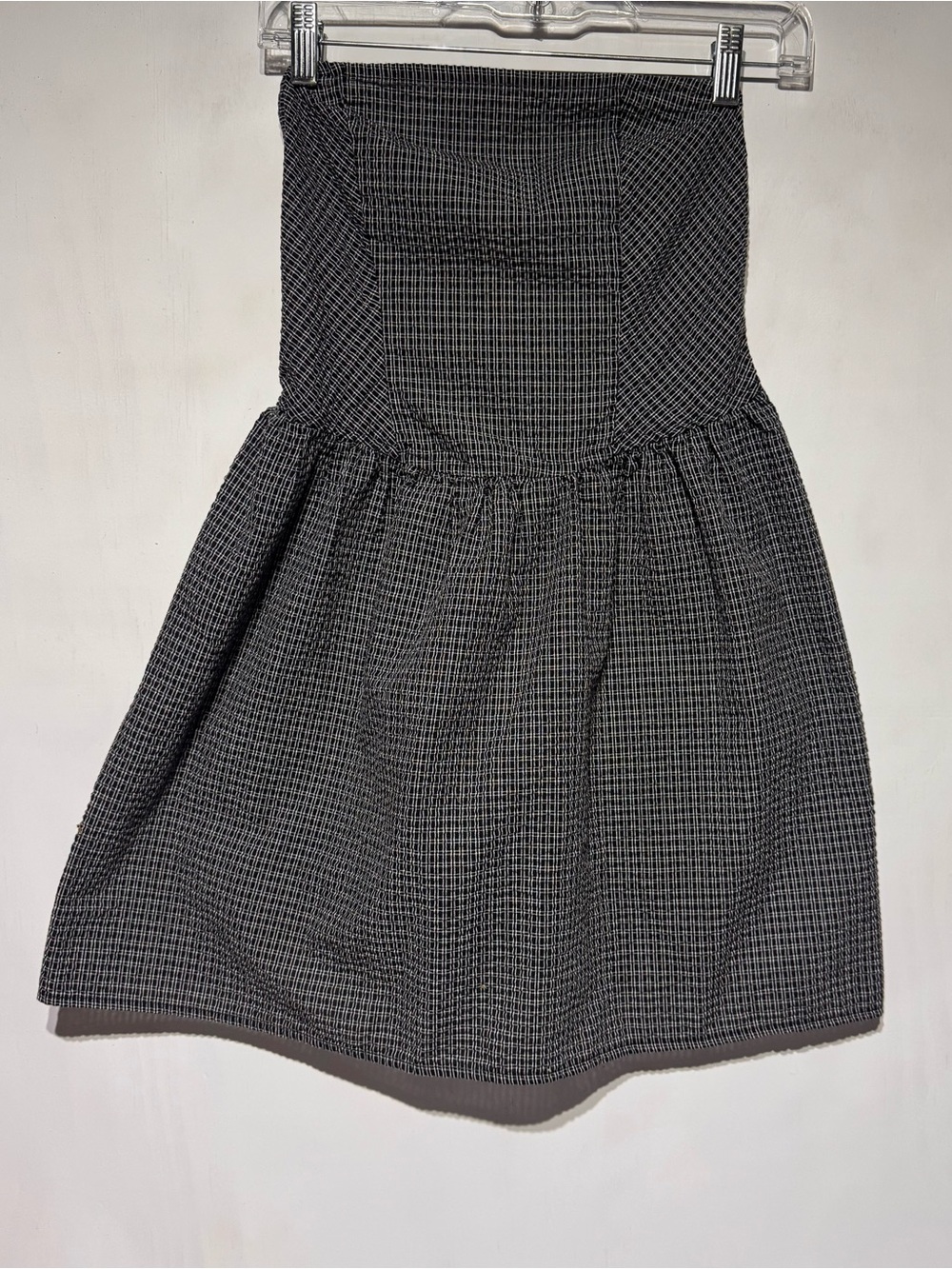 No Boundaries Gingham Strapless Dress in Black & White